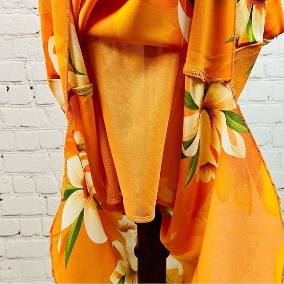 Vintage Y2K Nicolete Orange Tropical Aloha Hawaiian Hi-lo Maxi Dress - Picture 7 of 11